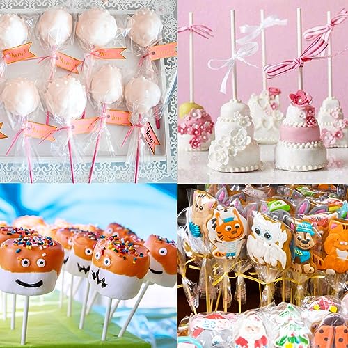 360pcs Cake Pop Sticks and Wrappers Ties Kit, Including 120ct 6-inch Paper Lollipop Sticks, 120ct Cake Pop Parcel Bags, 120ct Gold Twist Ties for Candy Making Packaging Supplies