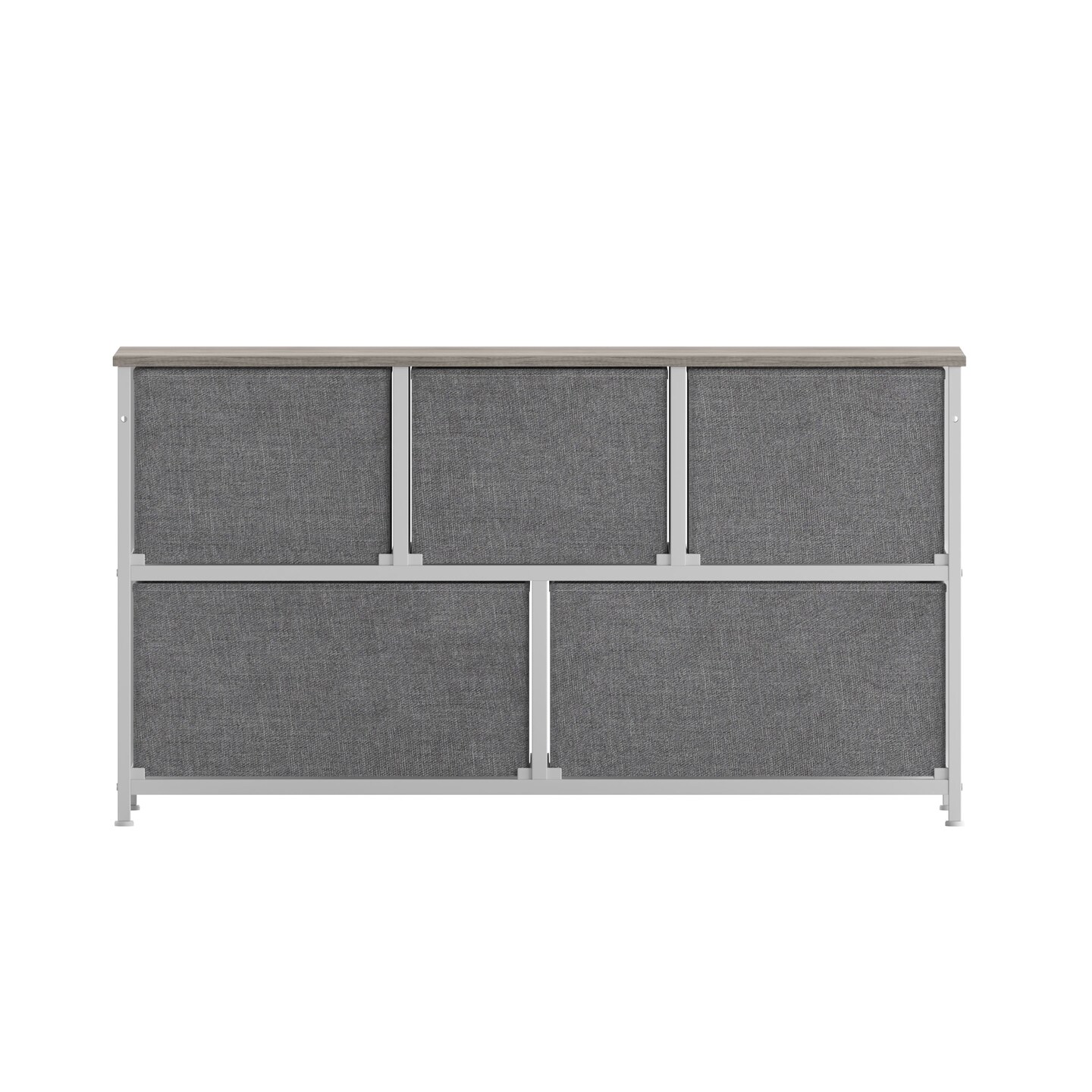 Emma and Oliver Marley 5 Drawer Storage Dresser with Cast Iron Frame, Wood Top, and Easy Pull Fabric Drawers with Wooden Handles