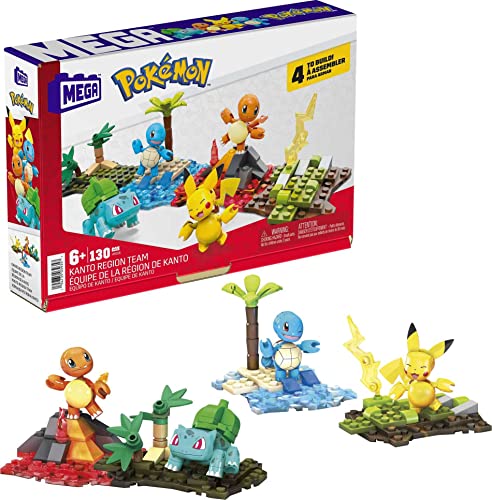 MEGA Pok&#xE9;mon Action Figure Building Toys Set, Kanto Region Team With 130 Pieces, 4 Poseable Characters, Gift Ideas For Kids
