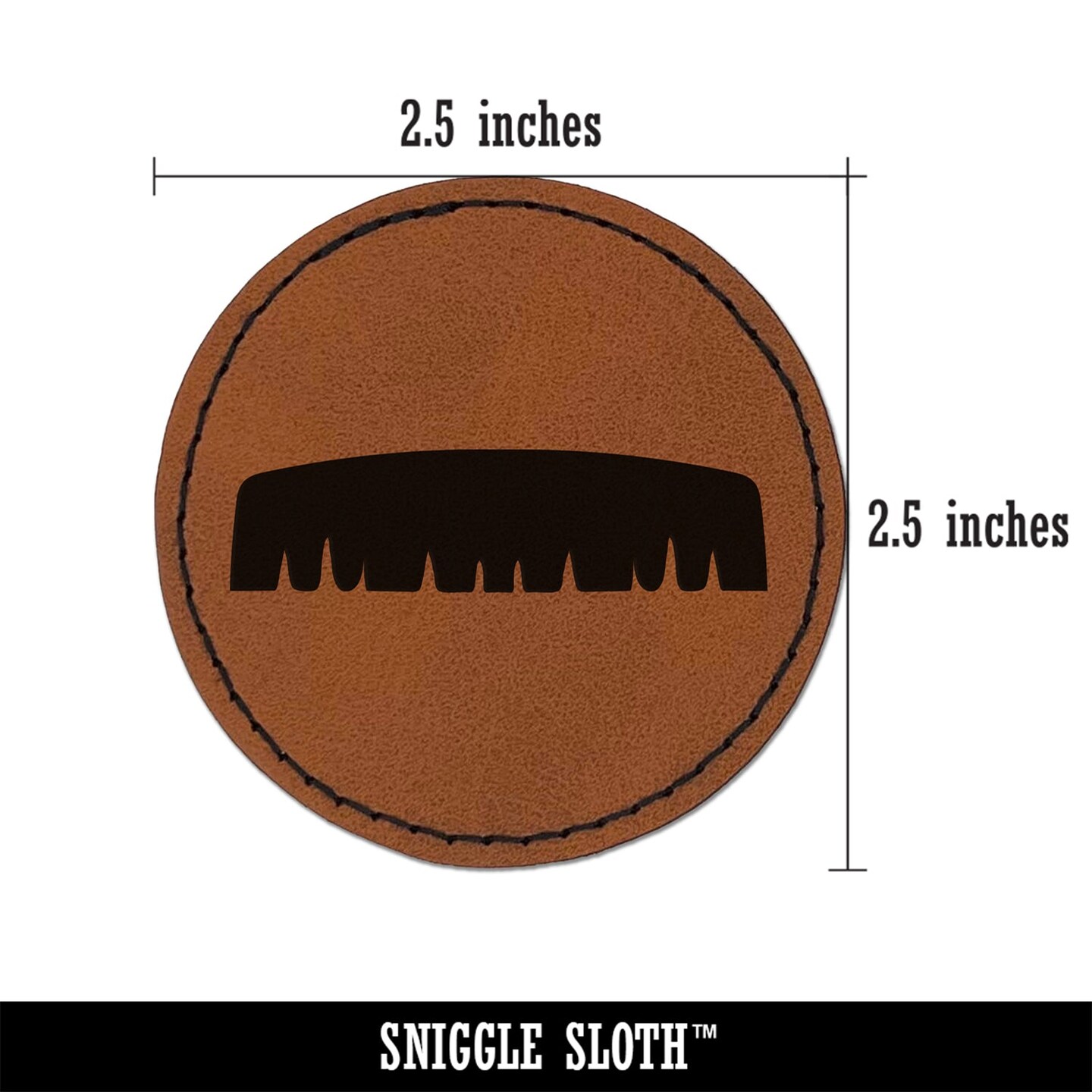 Painter's Brush Mustache Moustache Silhouette Round Iron-On Engraved Faux Leather Patch Applique - 2.5"