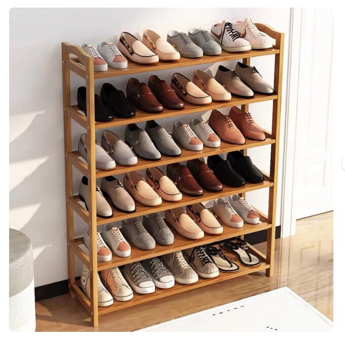 6-Tier Shoe Rack with Bamboo Wood, 18–24 Pairs, Utility Shoe Storage Organizer Shelving for Living Room, Bedroom, Dorm Room, and Entryway, Natural