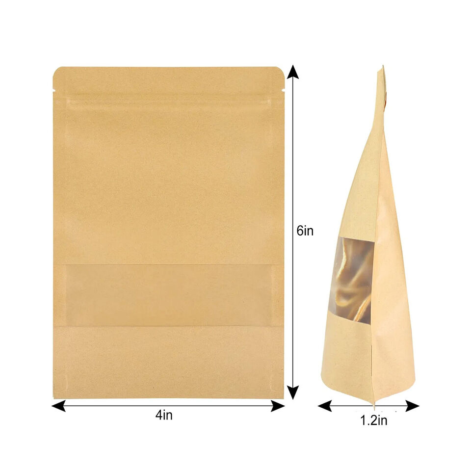 Kraft Bags with Window Resealable Ziplock Stand Up Pouches Sealable Bags