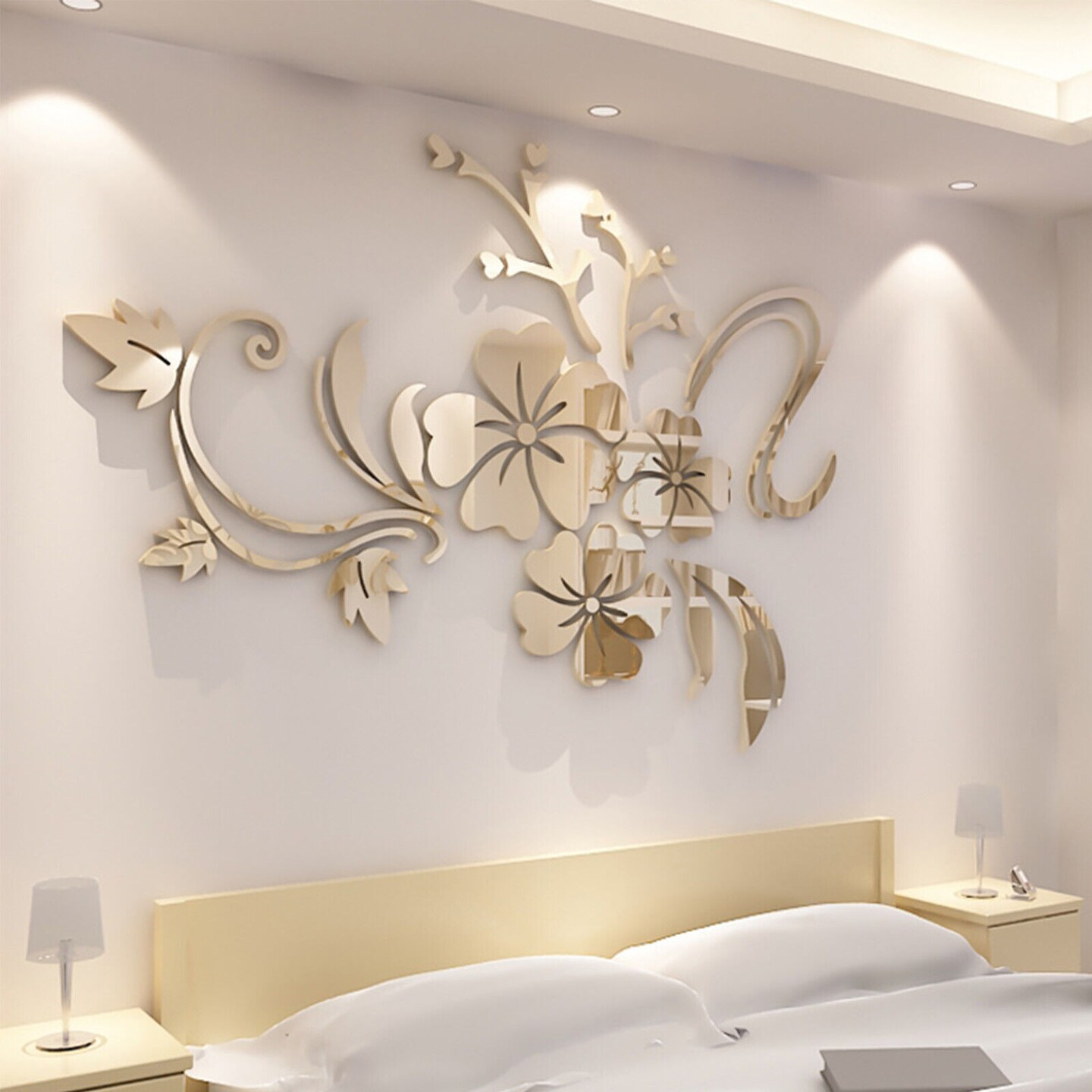 3D Mirror Flower Art Removable Wall Sticker Acrylic Mural Decal.