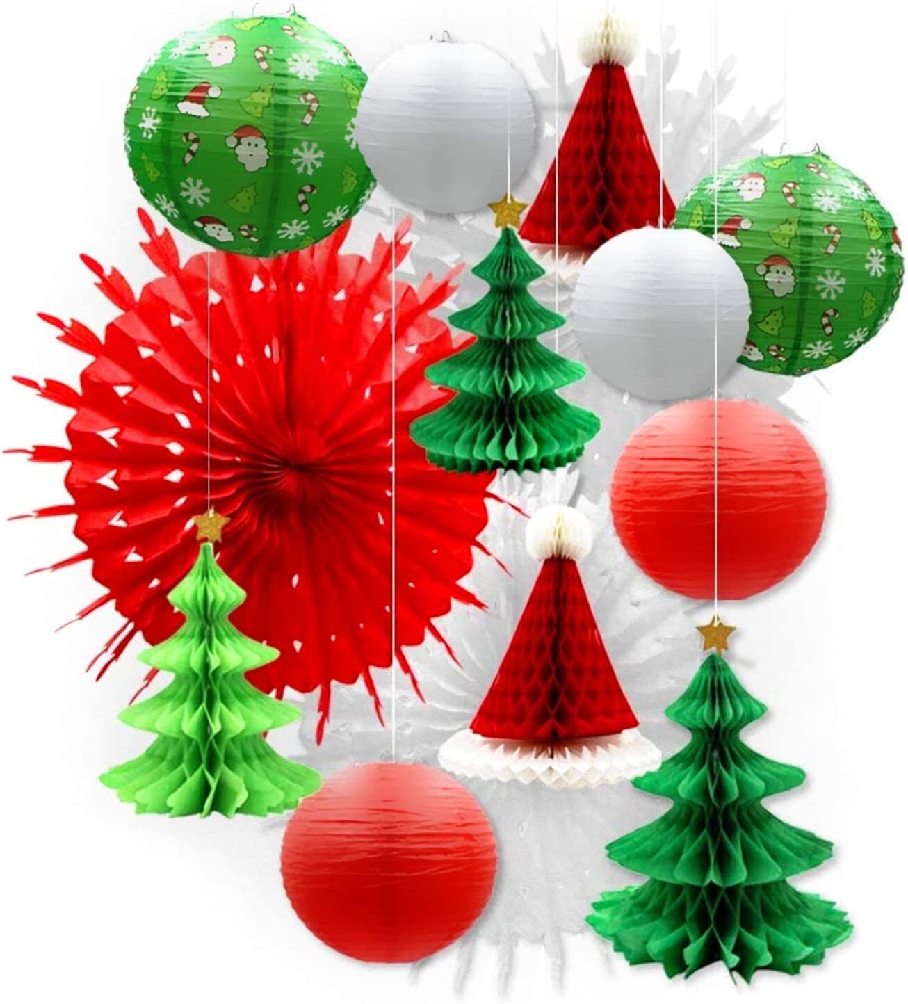 Assorted 3D Christmas Honeycomb Paper Lantern 14 pcs
