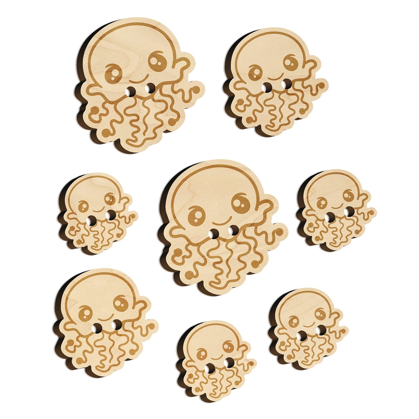 Kawaii Jellyfish Wood Buttons for Sewing Knitting Crochet DIY Craft
