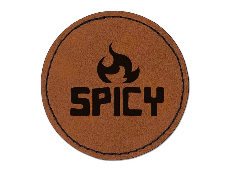Spicy Fire Round Iron-On Engraved Faux Leather Patch Applique - 2.5&#x22;