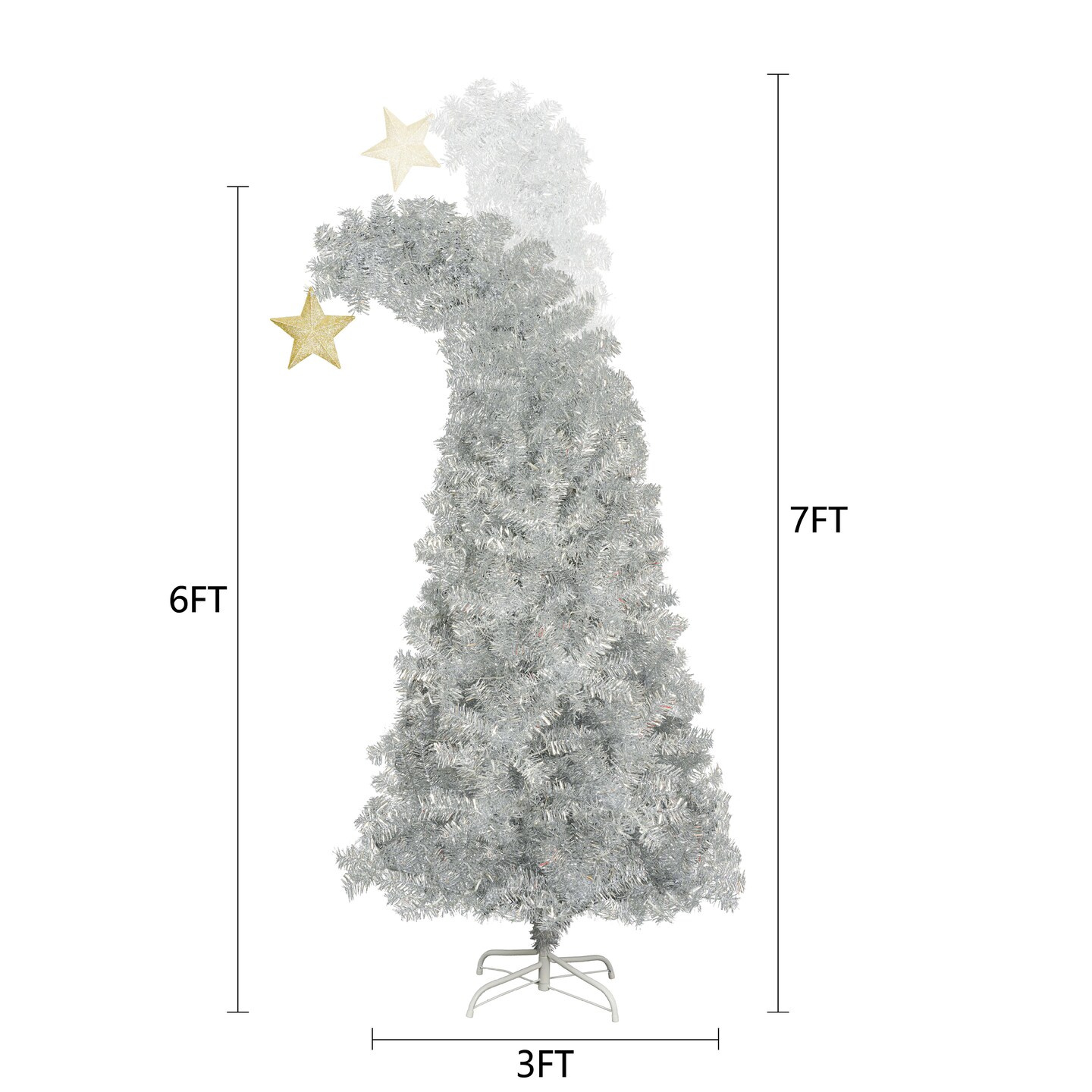 GO 6 FT White Christmas Tree with 300 Colorful LED Lights, Bent Top With Gold Star