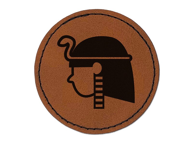 Egyptian Head Round Iron-On Engraved Faux Leather Patch Applique - 2.5&#x22;