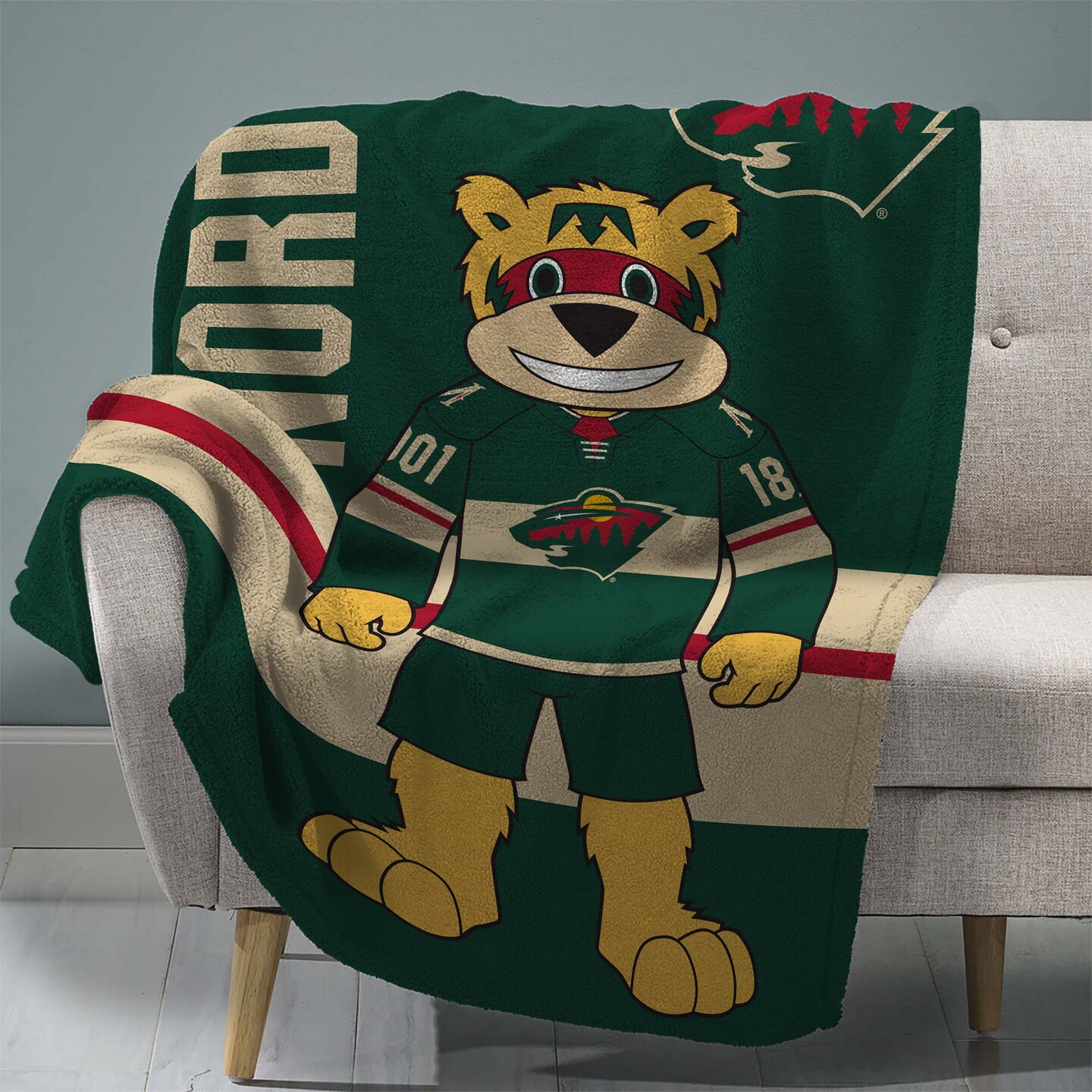 Sleep Squad Minnesota Wild Nordy Mascot 60&#x201D; x 80&#x201D; Raschel Plush Blanket