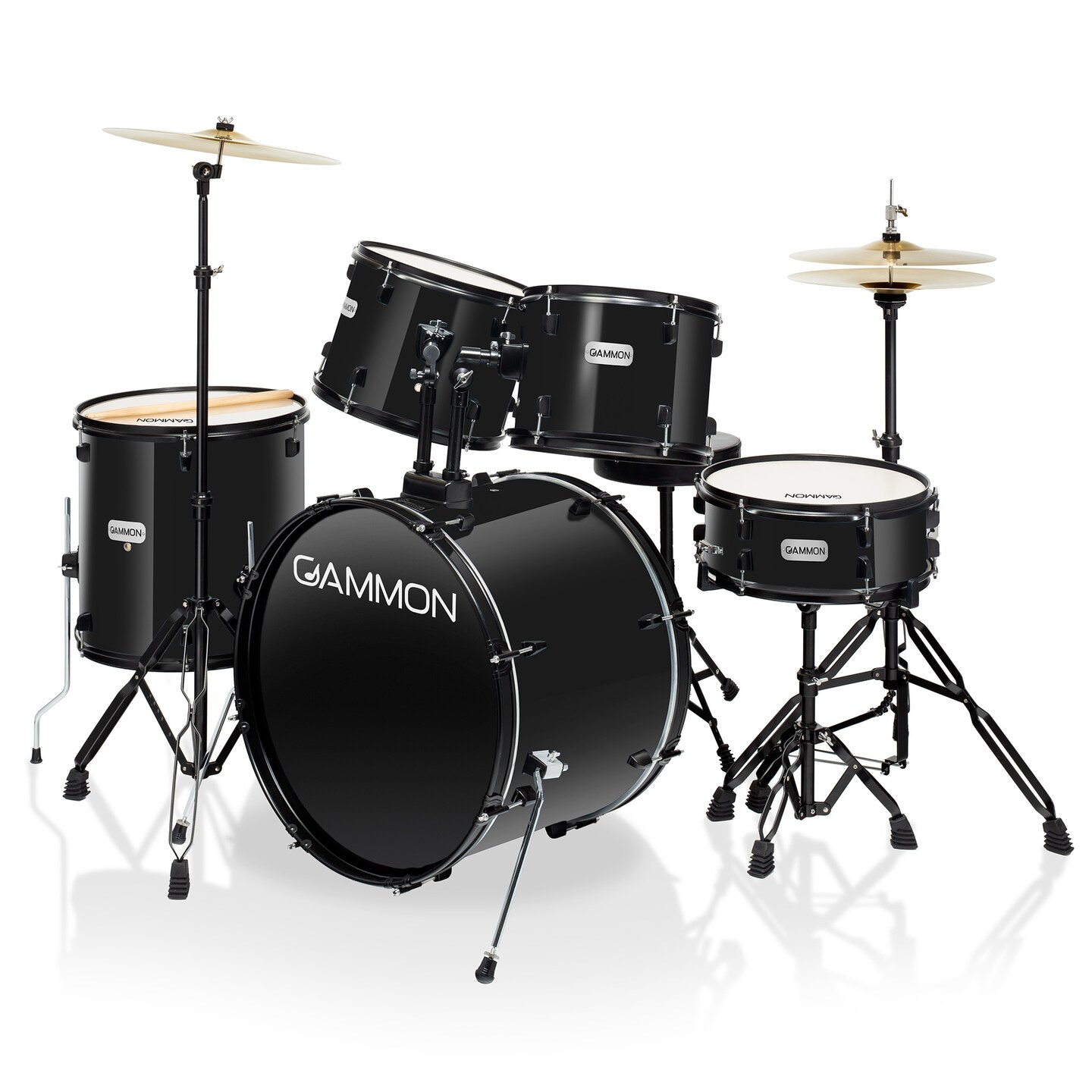 Gammon Percussion Full Size Complete Adult 5-Piece Drum Set with Cymbals, Stands, Stool, and Sticks