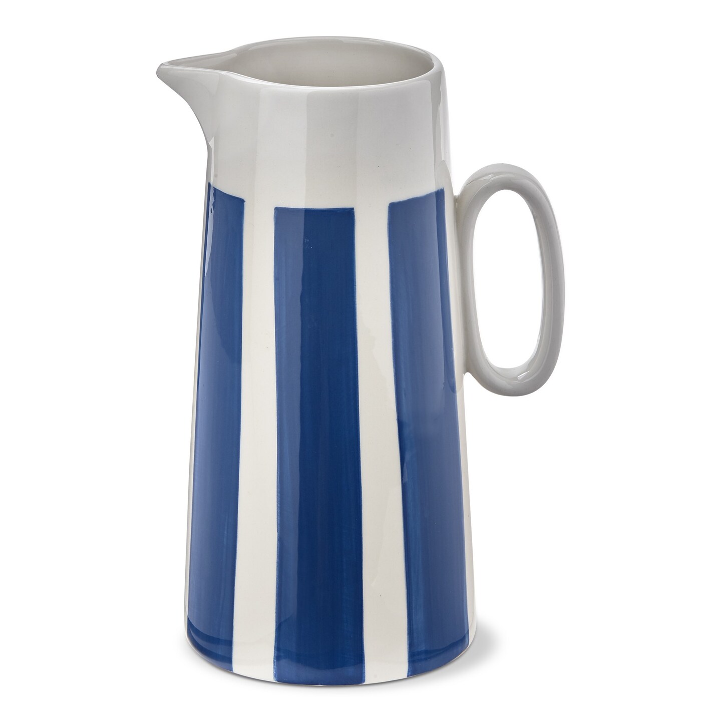 Blue Bold Stripe Stoneware Serving Pitcher, Tabletop and Kitchen Decorations 53 0z.