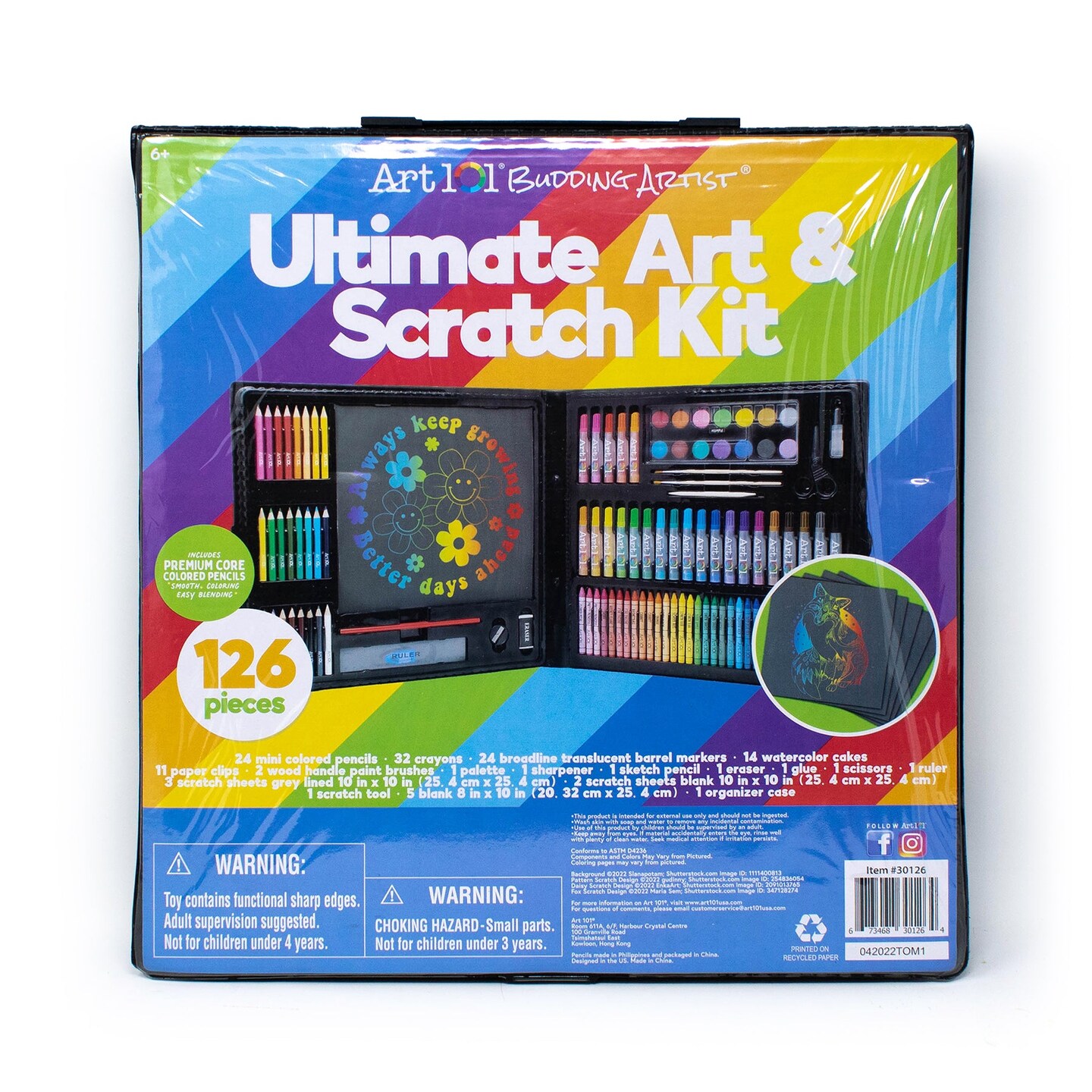 Art 101 Budding Artist Ultimate Art and Scratch Art Kit with 126 Pieces in An Organizer Case