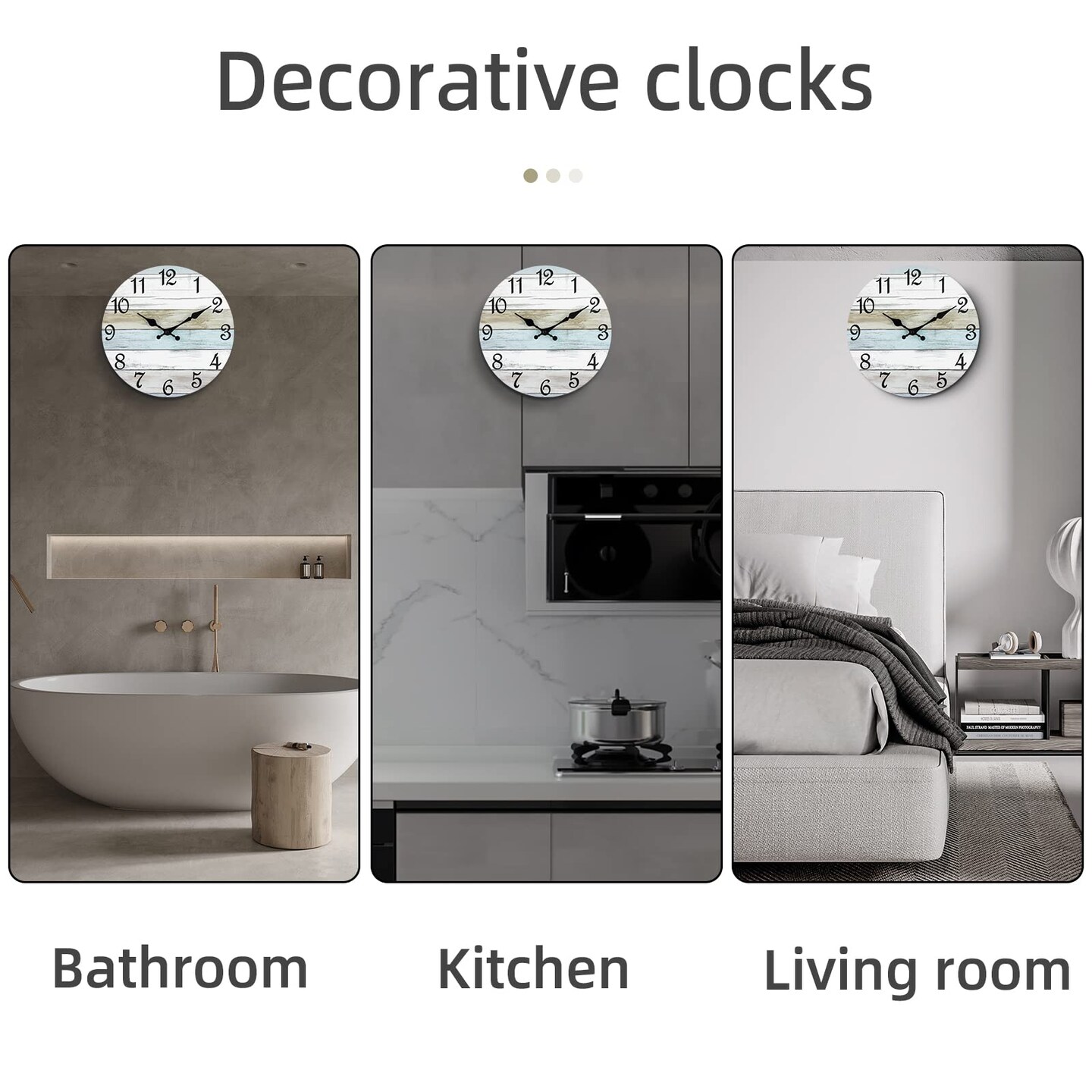 Wall Clock Silent Non Ticking Battery Operated, Rustic Coastal Country Clock Decorative for Bathroom Kitchen Bedroom Living Room(10 Inch)