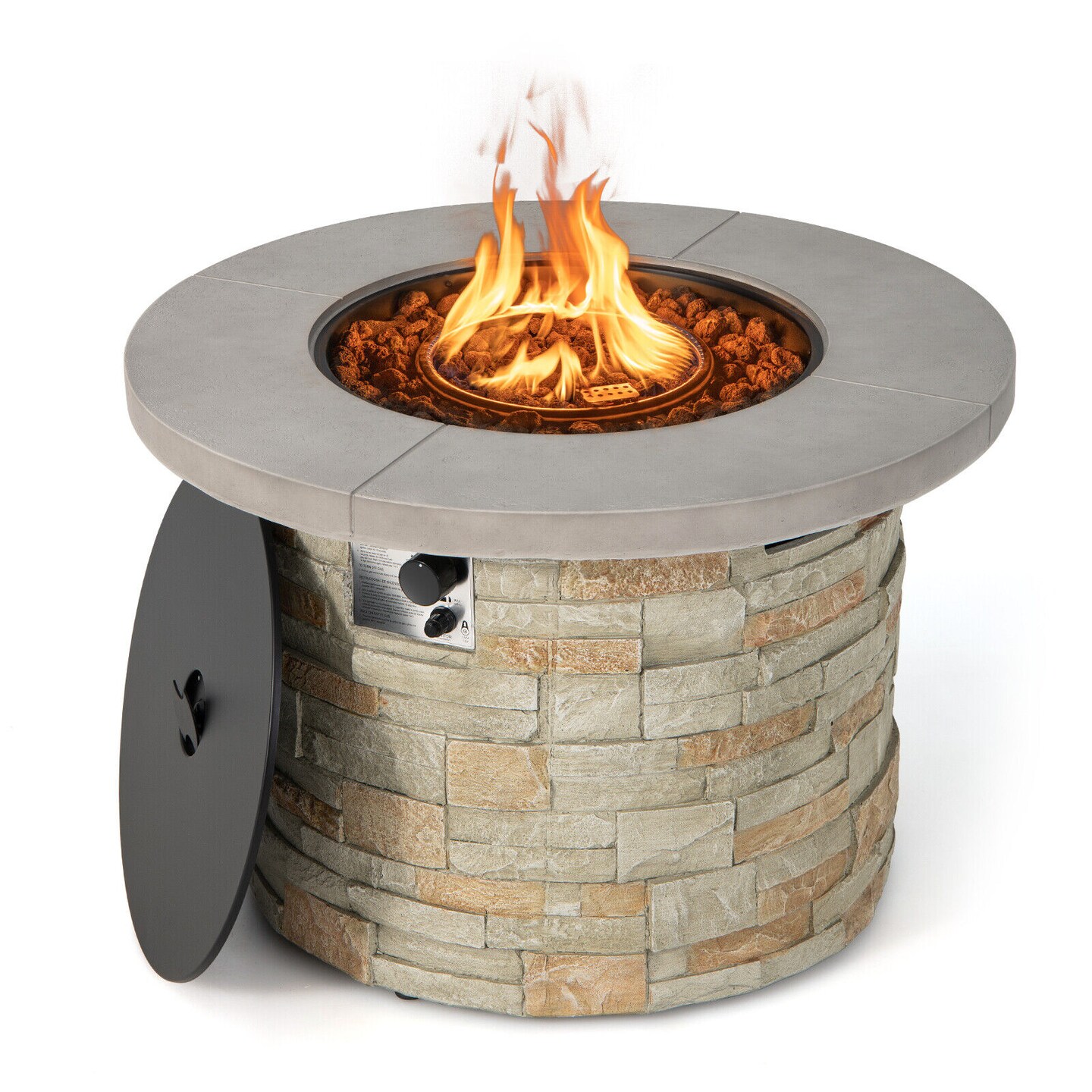 36 Inch Propane Gas Fire Pit Table with Lava Rock and PVC cover-Grey