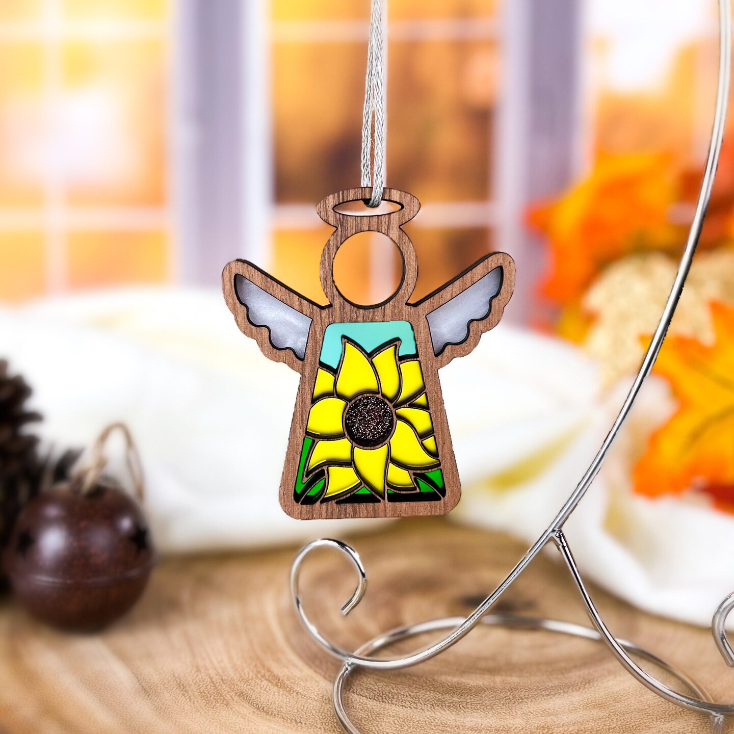3.5" (H) Sunflower Ornament - Handcrafted in Texas - Mother's Angels® Angel Wings Figurine