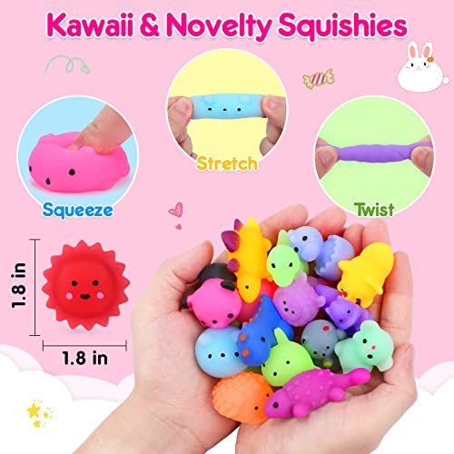 Yunaking 130PCS Squishies Mochi Squishy Toy, Kawaii Animal Squishies Party Favors for Kids Stress Relief Toys Valentines Day Gifts for Kids Easter Egg Fillers Gift Christmas Stocking Stuffers(Random)