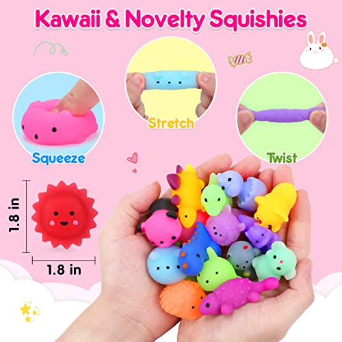 130 Pieces Squishies Mochi Squishy Toy, Kawaii Animal Squishies Party Favors for Kids Stress Relief Toys Valentines Day Gifts for Kids Easter Egg Fillers Gift Christmas Stocking Stuffers(Random)