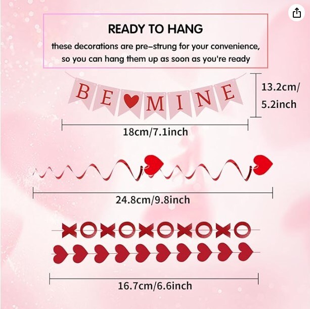 BE MINE Banner, Hanging Heart Swirls, XOXO Garlands, Flower Balls, Heart Strings Set for Romantic Special Night Wedding Engagement Proposal Decor, 21 Pcs Valentine's Day Decoration Set