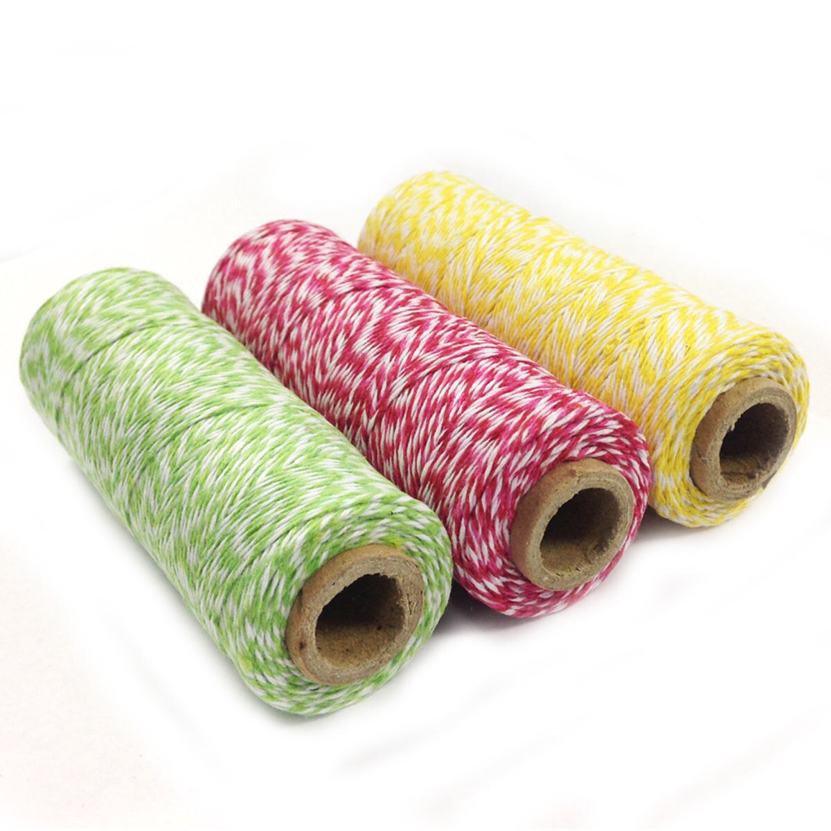 Wrapables Cotton Baker's Twine 4ply 330 Yards (Set of 3 Spools x 110 Yards) for Gift Wrapping, Party Decor, and Arts and Craft (Yellow, Red & Hot Pink, Light Green)