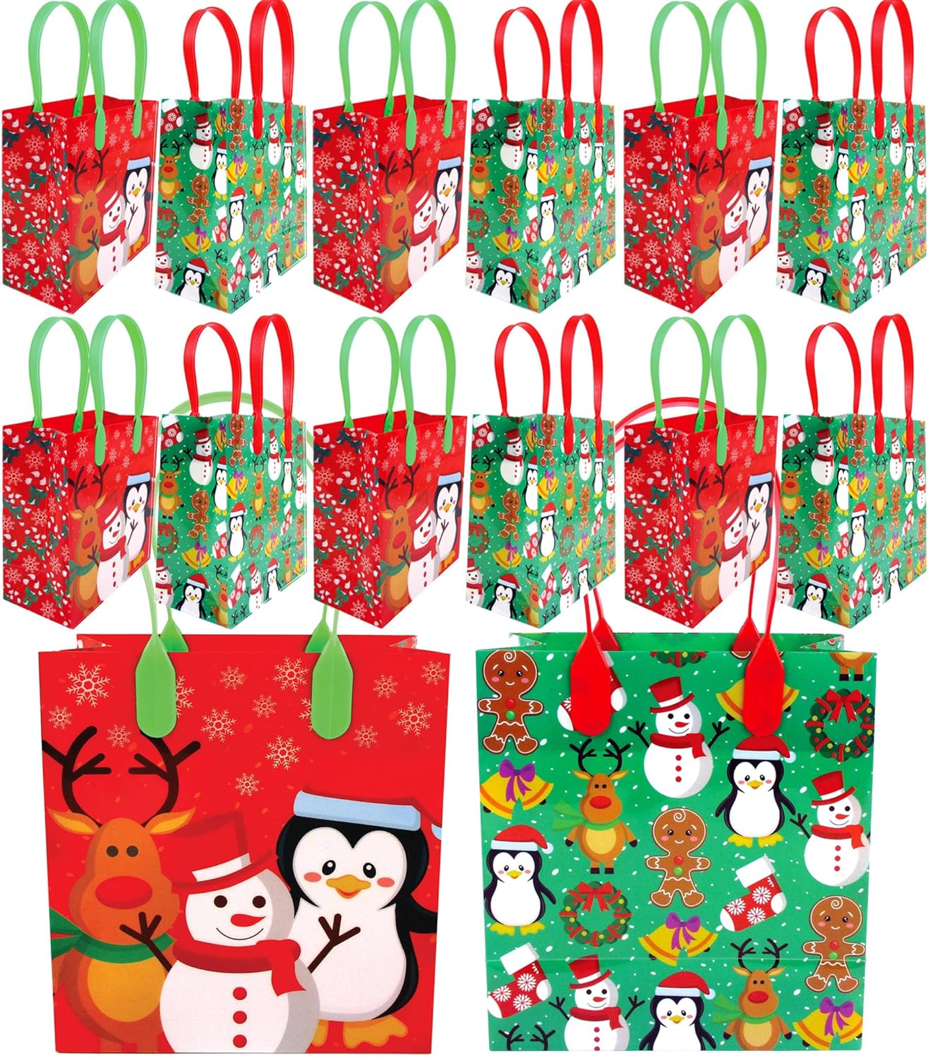 TINYMILLS Christmas Party Favor Bags Treat Bags with Handles, Candy Bags for Christmas Party Gift Bags Christmas Holiday Party Supplies,12 Pack