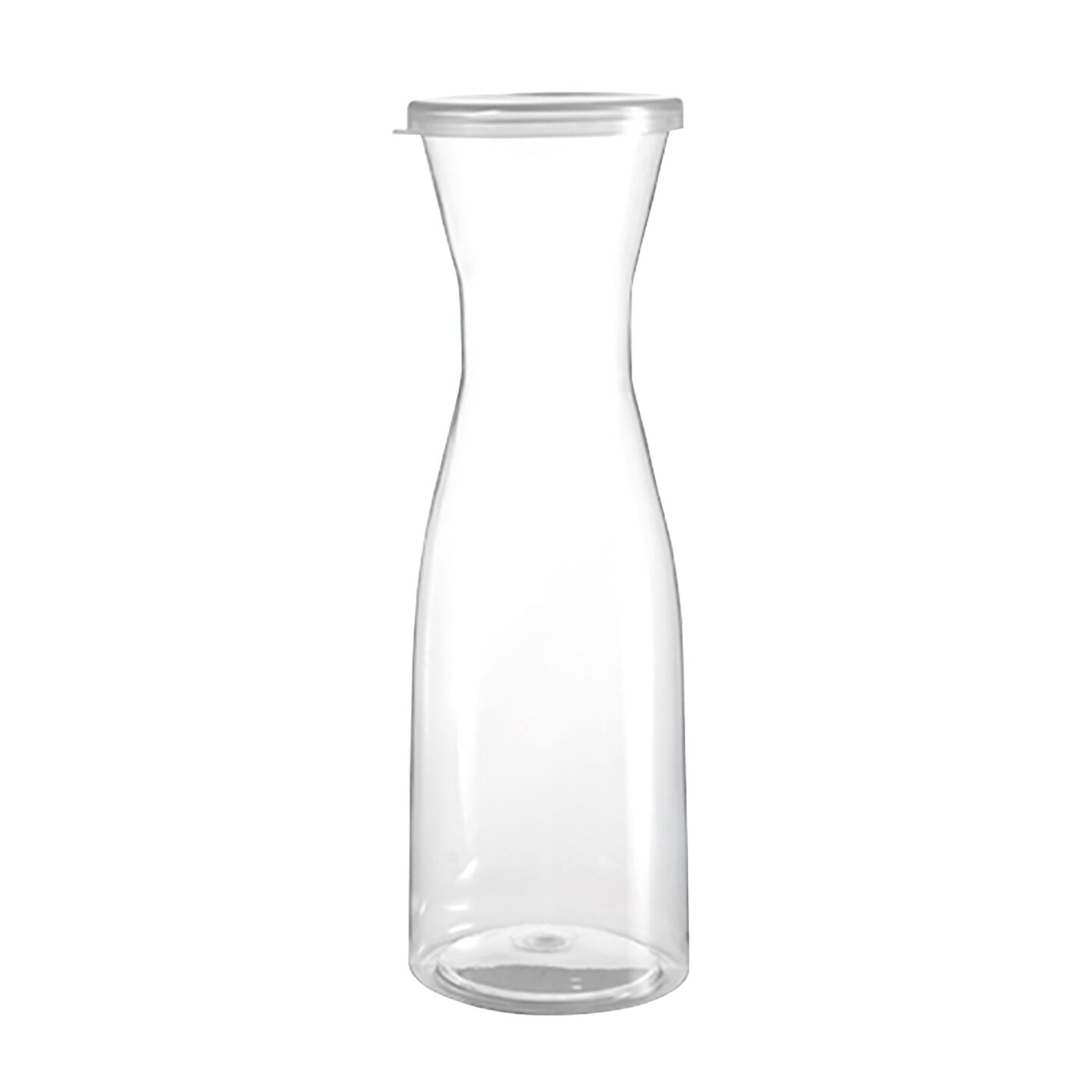 Clear Large Disposable Plastic Wine Carafes with Lids - 35 Ounce (12 Carafes)