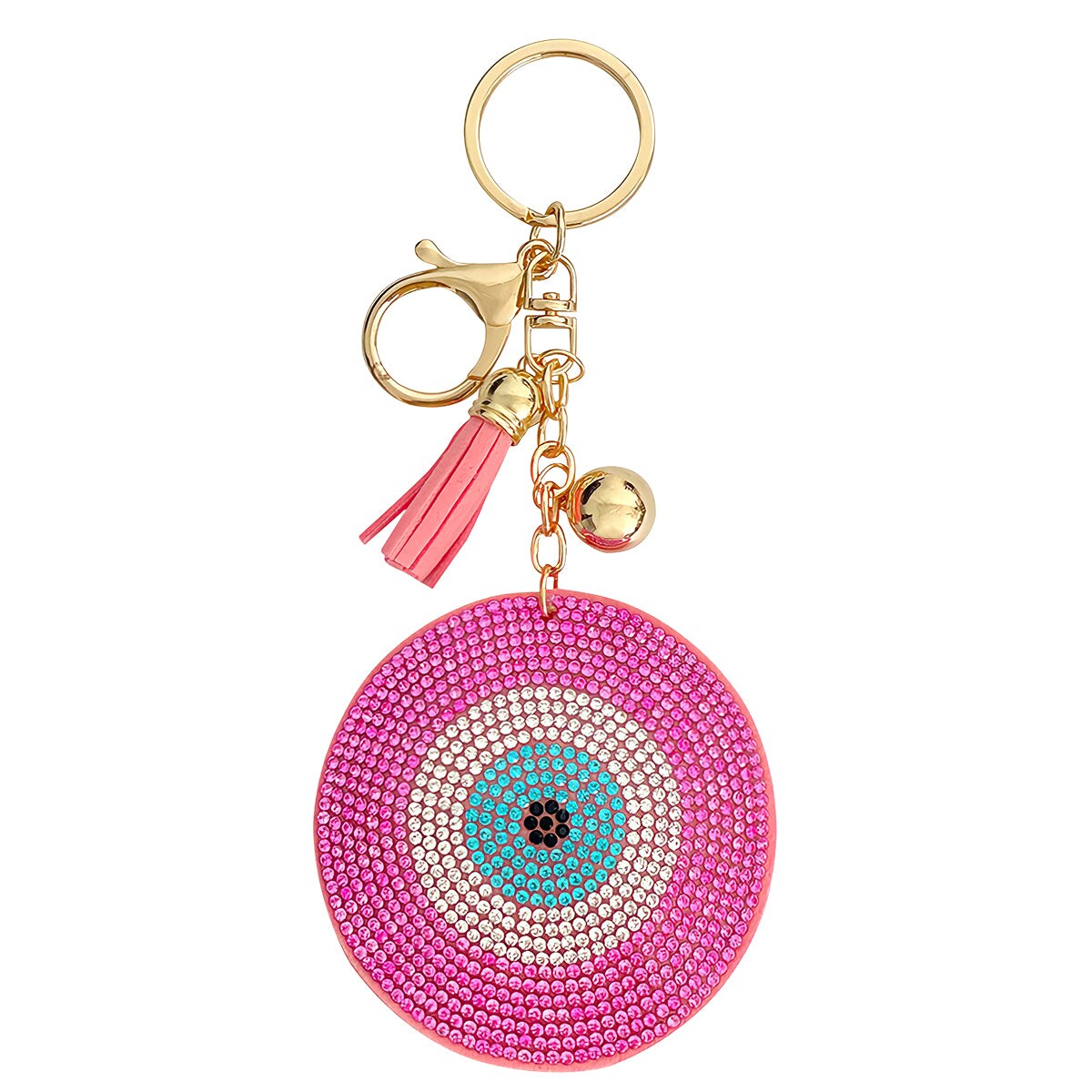 Wrapables Crystal Bling Key Chain Keyring with Tassel Car Purse Handbag Pendant, Pink Evil Eye
