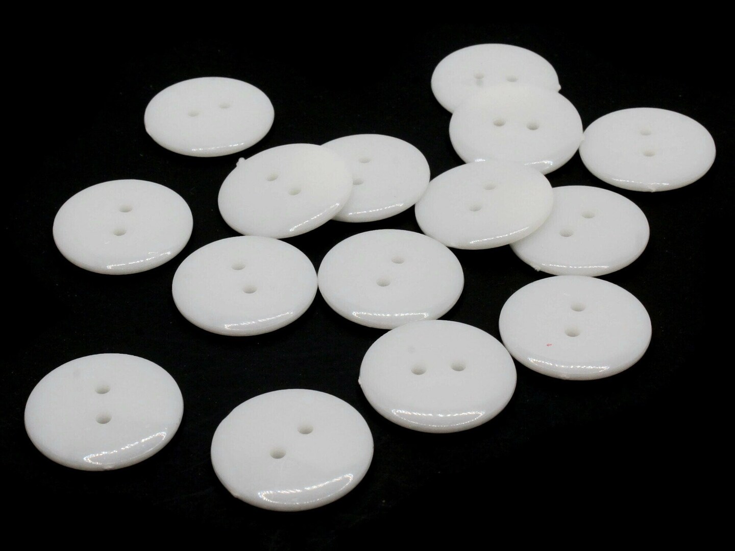 15 24mm White Flat Round Plastic Two Hole Buttons