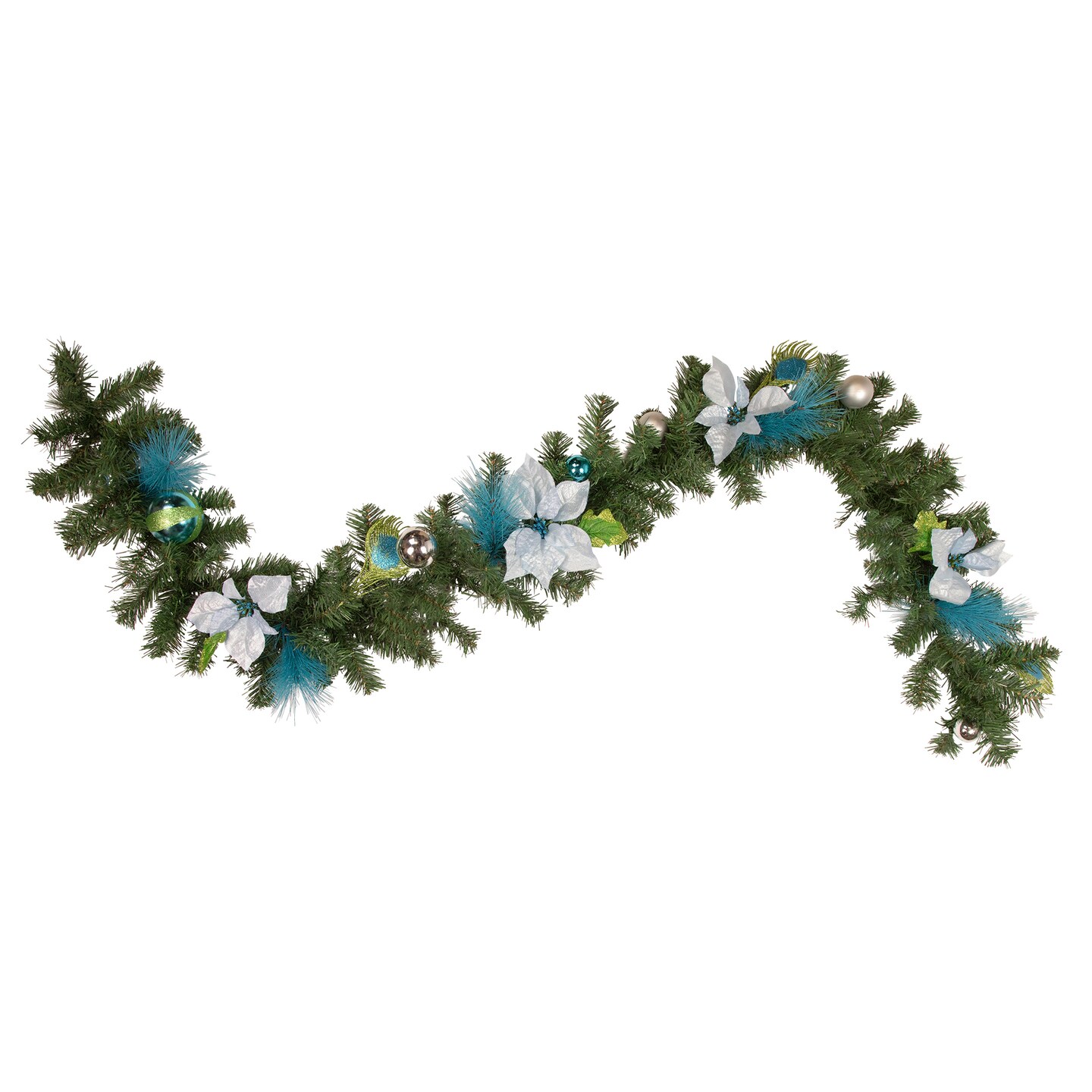 Northlight 6&#x27; x 9&#x22; Peacock Feather and Poinsettia Artificial Christmas Garland, Unlit