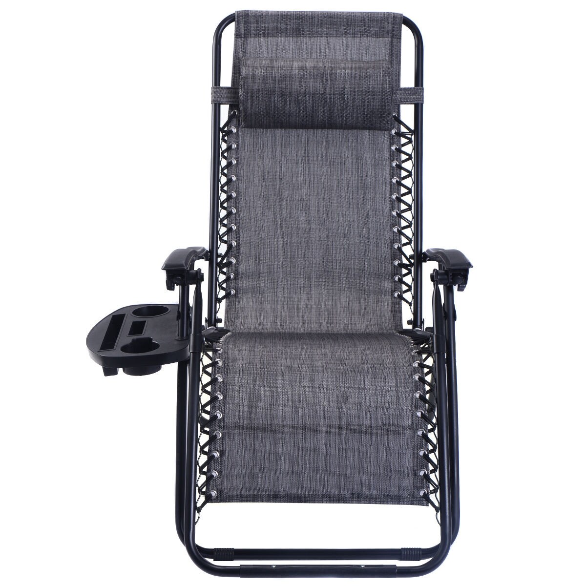 Outdoor Folding Zero Gravity Reclining Lounge Chair with Utility Tray