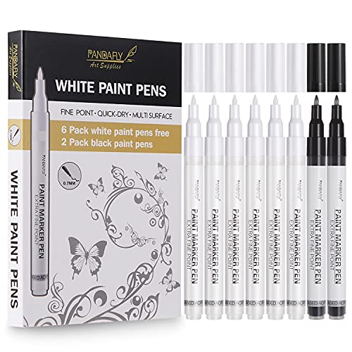  PANDAFLY White Paint Pens, 8 Pack 0.7mm Acrylic