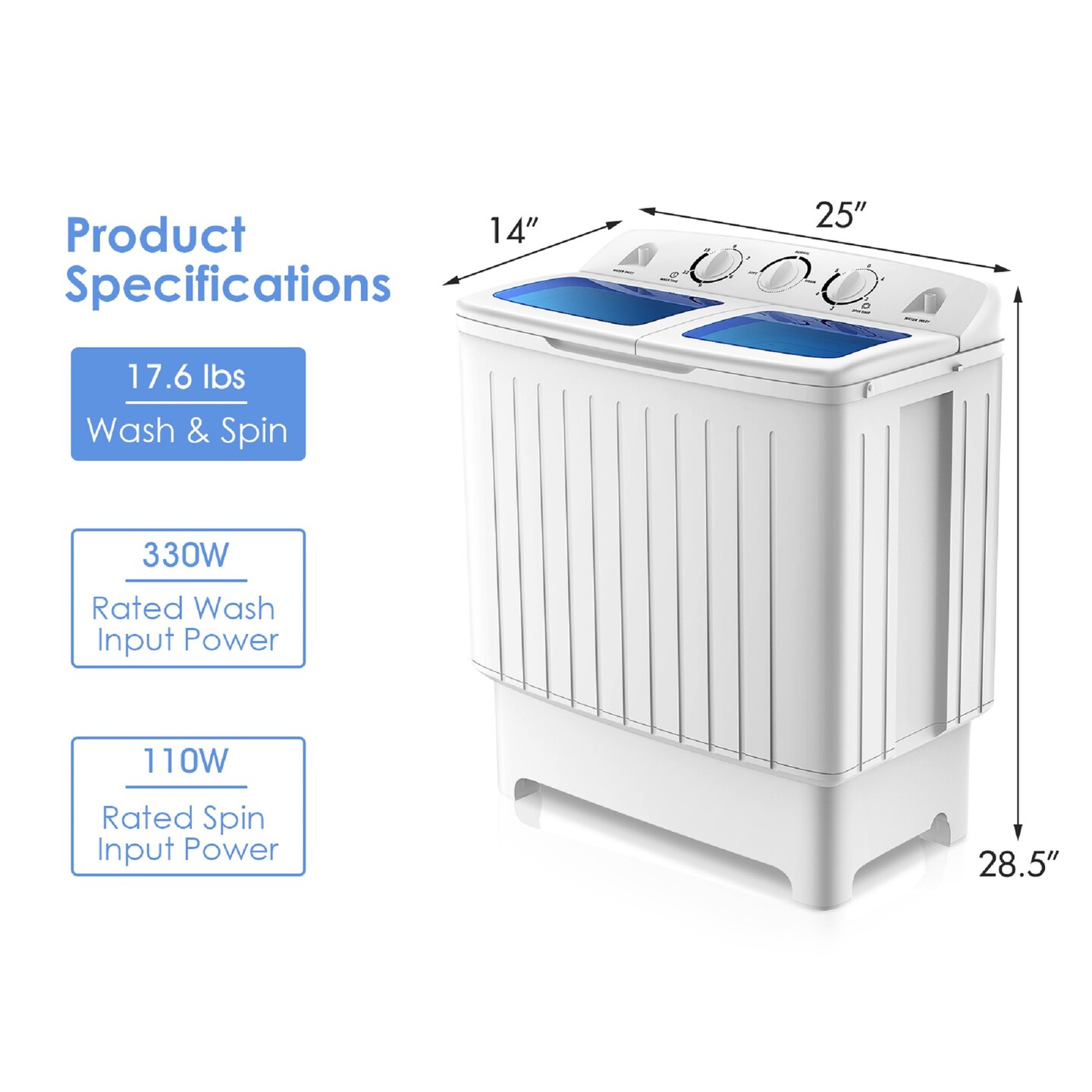 Costway Portable Mini Compact Twin Tub 20lb Washing Machine Washer Spin  Dryer : Target