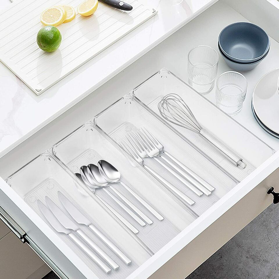 8Pcs Clear Plastic Drawer Organizers Storage Tray