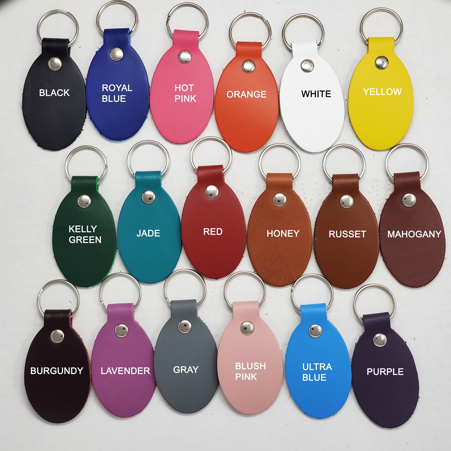 Oval Leather Keychains Kit – Full-Grain Latigo, DIY Personalization Ready, 10 Pack