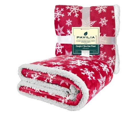 Red Snowflake Decoration, Fleece, Plush, Warm, Cosy Reversible Microfiber Holiday Blanket 50 x 60