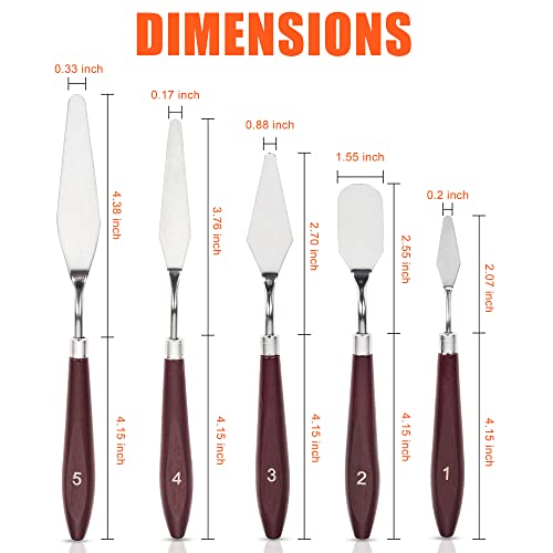 5 Pcs Palette Knife – Stainless Steel Pallet Knife with Smooth Edges & Wooden Handle for Sturdy Grip – Mixing Scraper for Acrylic & Oil Painting, Watercolor – Perfect for Artists & Beginners