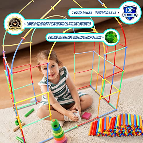 600 Pieces Constructor Toys STEM Building Toy Interlocking Plastic Engineering Thin Tube Blocks Educational Kit for 3 4 5 6 7years Kids Boys and Girls Gift