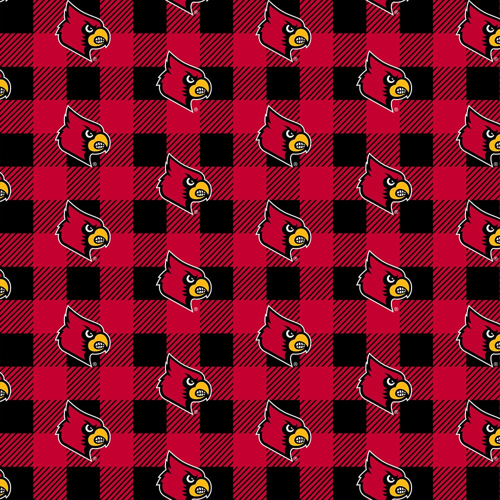 Sykel Enterprises-University of Louisville Fleece Fabric-Louisville Cardinals Buffalo Plaid Fleece Blanket Fabric-Sold by the yard