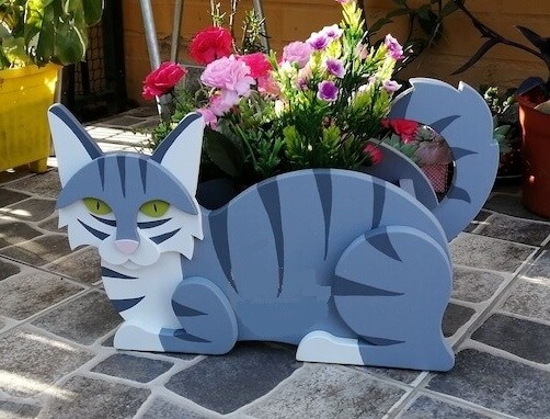 Cat Planter - Wooden Planter Box - DIY Kit - Realistic Cat Garden Plant ...