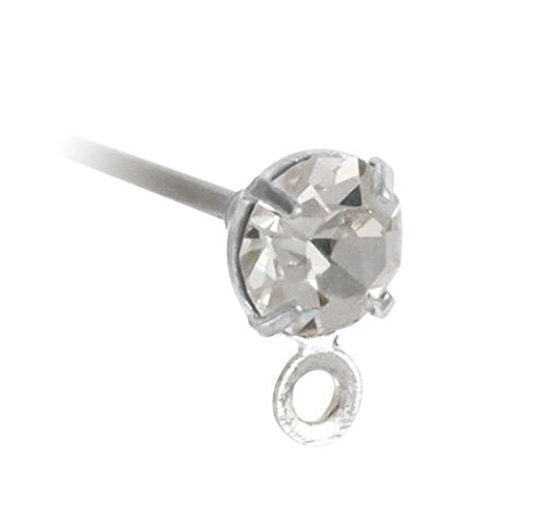 JewelrySupply Surgical Steel Earring Posts with Ring and 4mm Crystal (1 Pair of Earrings)
