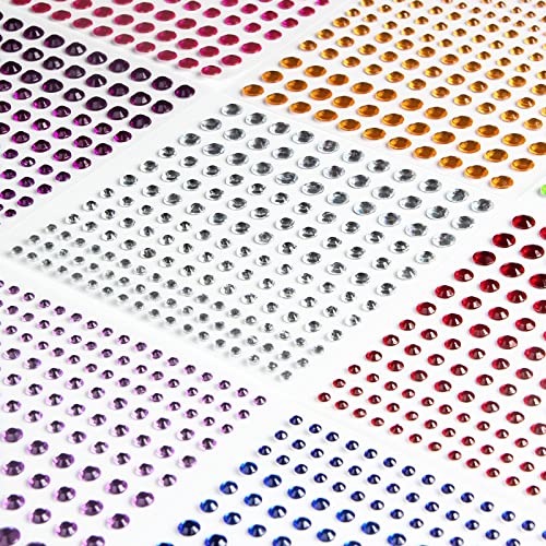 2310 Pieces Self Adhesive Rhinestone Gem Stickers for Face Nail Body Makeup Festival,4 Size 14 Sheets Bling Jewels Stickers for Kids DIY Craft Card Decorations