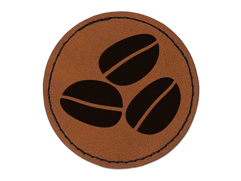 Coffee Beans Trio Round Iron-On Engraved Faux Leather Patch Applique - 2.5&#x22;