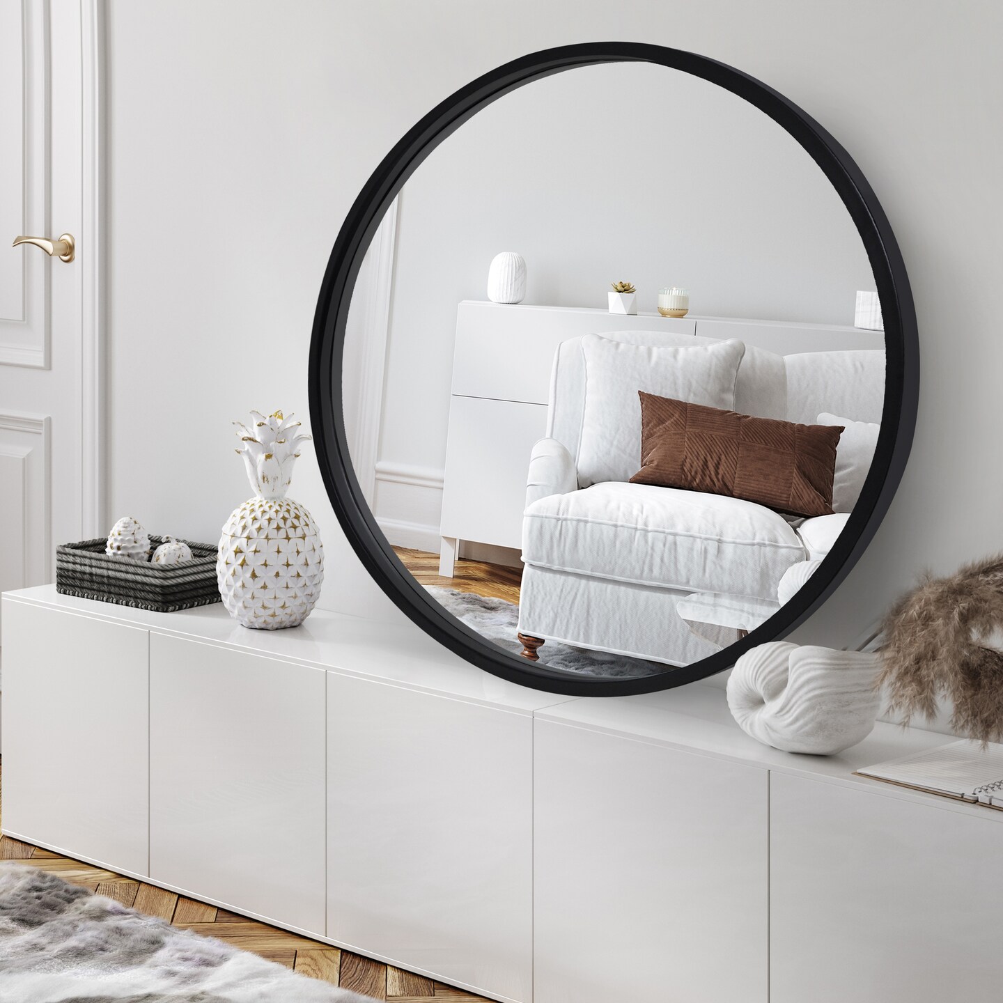 Americanflat Framed Round Mirror - Circle Mirror for Bathroom, Bedroom,  Entryway, Living Room - Large Black Circle Mirror for Wall Décor