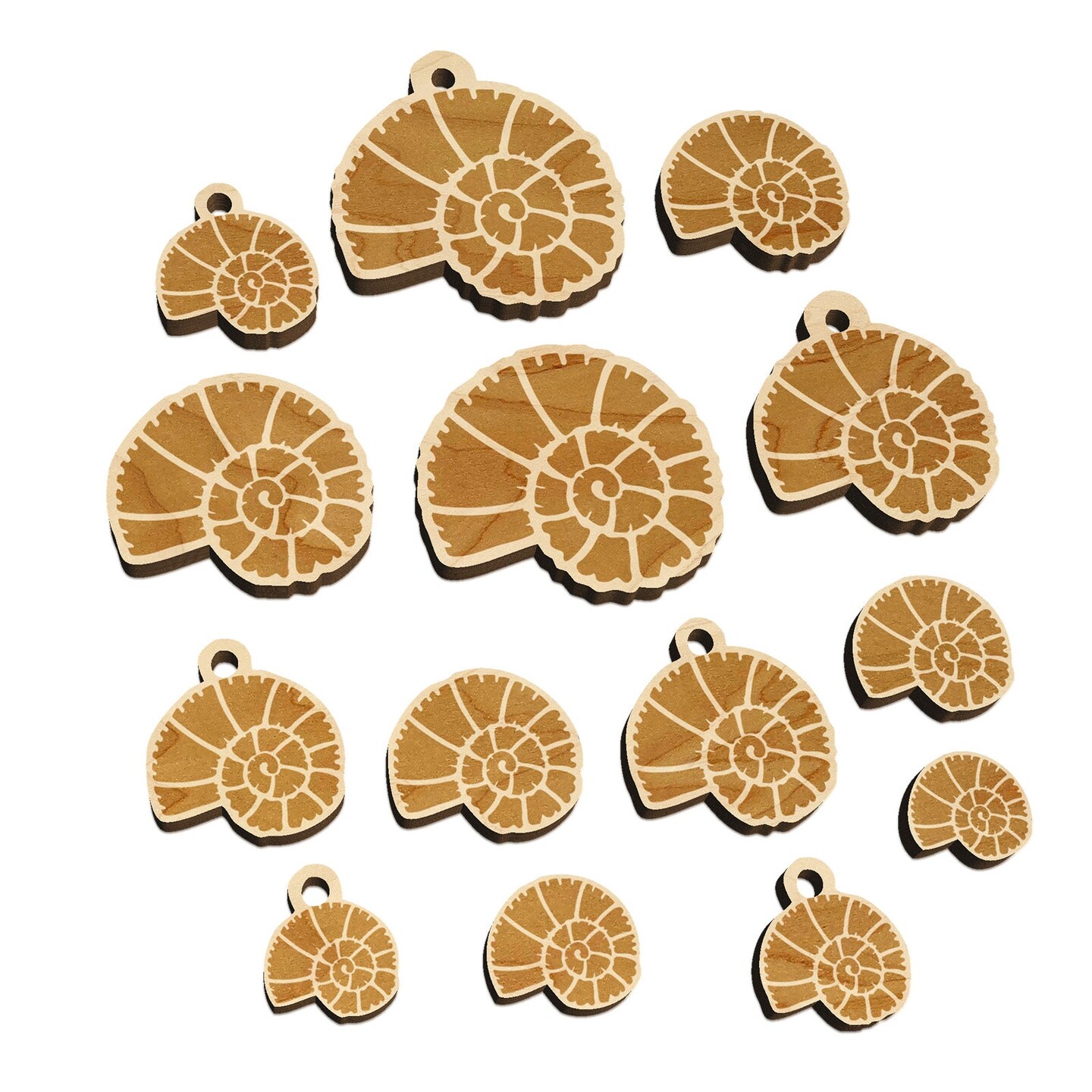 Spiral Ammonite Fossil Marine Mollusk Mini Wood Shape Charms Jewelry DIY Craft