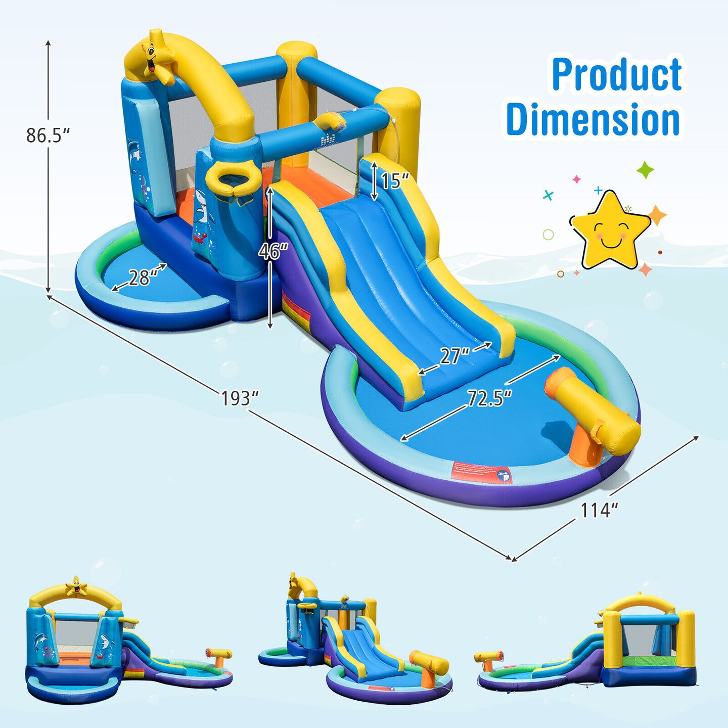 Kids Inflatable Bounce House With Slide Water Cannon Trampoline Outdoor Play