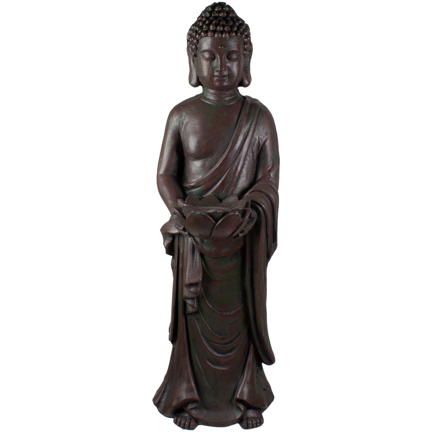 Northlight 19.5&#x22; Gray Standing Buddha with Lotus Outdoor Garden Statue