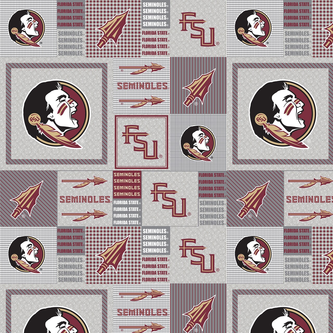 Sykel Enterprises-Florida State University Fleece Fabric-FSU Seminoles Grey Block Fleece Blanket Fabric-Sold by the yard