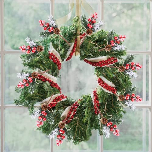 Christmas Berries Pine Cones for DIY Crafts-Christmas Tree Picks Spray  Evergreen Artificial Pine Branches Holly Stem,Xmas Garland Dcor,Gift Wrap  Embellishment 