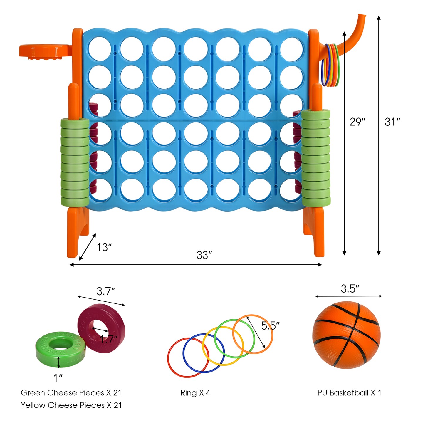 Costway 4-in-A Row Giant Game Set w/Basketball Hoop for Family