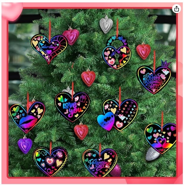 48 pieces Heart Rainbow Magic Scratch Art Valentines Day Cards for Kids Classroom Scratch Paper Art for Valentines Day Gifts