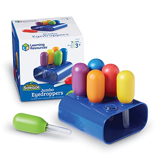 Learning Resources Jumbo Colorful Eyedroppers - Set of 6 with Stand, Ages 3+, Science Class Tools, Preschool Science, Sensory Accessories,Droppers for Kids,Back to School Supplies